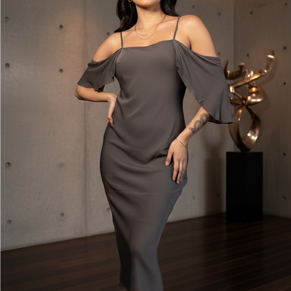 Gold Hawk Charcoal Off-Shoulder Midi Dress